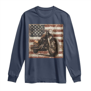 American Flag Motorcycle Long Sleeve Shirt Vintage Retro Biker USA 4th of July TS10 Navy Print Your Wear