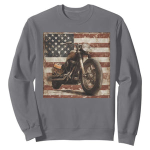 American Flag Motorcycle Sweatshirt Vintage Retro Biker USA 4th of July TS10 Charcoal Print Your Wear