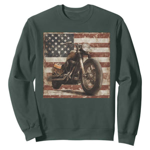 American Flag Motorcycle Sweatshirt Vintage Retro Biker USA 4th of July TS10 Dark Forest Green Print Your Wear