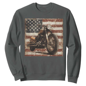 American Flag Motorcycle Sweatshirt Vintage Retro Biker USA 4th of July TS10 Dark Heather Print Your Wear