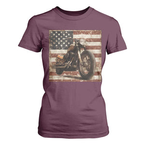American Flag Motorcycle T Shirt For Women Vintage Retro Biker USA 4th of July TS10 Maroon Print Your Wear