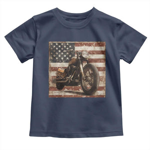 American Flag Motorcycle Toddler T Shirt Vintage Retro Biker USA 4th of July TS10 Navy Print Your Wear