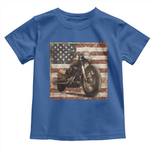American Flag Motorcycle Toddler T Shirt Vintage Retro Biker USA 4th of July TS10 Royal Blue Print Your Wear