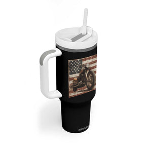 American Flag Motorcycle Tumbler With Handle Vintage Retro Biker USA 4th of July TS10 Print Your Wear