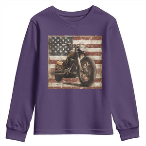 American Flag Motorcycle Youth Sweatshirt Vintage Retro Biker USA 4th of July TS10 Purple Print Your Wear