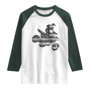 Cool ATV Raglan Shirt Quad 4 Wheeler ATV Riding American Flag TS10 White Dark Forest Green Print Your Wear