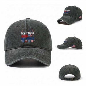 Newborn My First 4th of July Washed Cotton Baseball Cap Groovy Baby Infant Neutral Outfits Stars Stripe TS10 Washed Cap Universal Fit Dark Green Print Your Wear