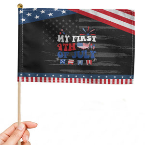 Newborn My First 4th of July Patriotic Handheld Flag Groovy Baby Infant Neutral Outfits Stars Stripe TS10 Distressed 8.2" × 5.5" Black Blue Print Your Wear
