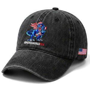 Dinosaur 4th of July Washed Cotton Baseball Cap Funny Boys Kids Patriotic TS10 Print Your Wear