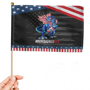 Dinosaur 4th of July Patriotic Handheld Flag Funny Boys Kids TS10 Distressed 8.2" × 5.5" Black Blue Print Your Wear