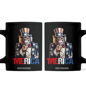 Bigfoot Merica Coffee Mug American Flag Patriotic 4th Of July Uncle Sam TS10 Black Print Your Wear
