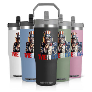 Bigfoot Merica Flip Straw Tumbler American Flag Patriotic 4th Of July Uncle Sam TS10 Print Your Wear