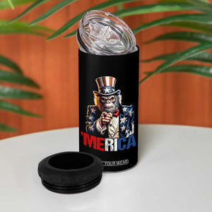 Bigfoot Merica 4 in 1 Can Cooler Tumbler American Flag Patriotic 4th Of July Uncle Sam TS10 Print Your Wear