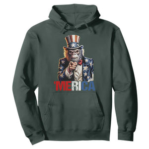 Bigfoot Merica Hoodie American Flag Patriotic 4th Of July Uncle Sam TS10 Dark Forest Green Print Your Wear