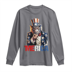 Bigfoot Merica Long Sleeve Shirt American Flag Patriotic 4th Of July Uncle Sam TS10 Charcoal Print Your Wear