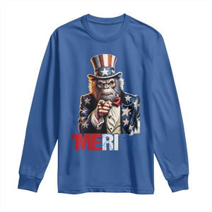 Bigfoot Merica Long Sleeve Shirt American Flag Patriotic 4th Of July Uncle Sam TS10 Royal Blue Print Your Wear