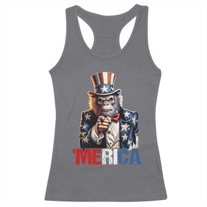 Bigfoot Merica Racerback Tank Top American Flag Patriotic 4th Of July Uncle Sam TS10 Charcoal Print Your Wear