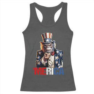 Bigfoot Merica Racerback Tank Top American Flag Patriotic 4th Of July Uncle Sam TS10 Dark Heather Print Your Wear