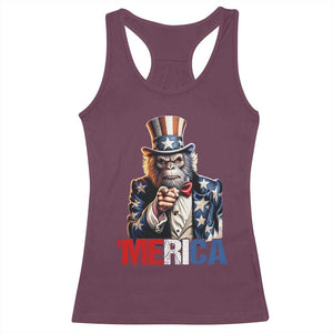 Bigfoot Merica Racerback Tank Top American Flag Patriotic 4th Of July Uncle Sam TS10 Maroon Print Your Wear
