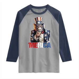 Bigfoot Merica Raglan Shirt American Flag Patriotic 4th Of July Uncle Sam TS10 Sport Gray Navy Print Your Wear