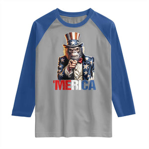 Bigfoot Merica Raglan Shirt American Flag Patriotic 4th Of July Uncle Sam TS10 Sport Gray Royal Print Your Wear