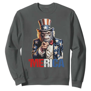 Bigfoot Merica Sweatshirt American Flag Patriotic 4th Of July Uncle Sam TS10 Dark Heather Print Your Wear