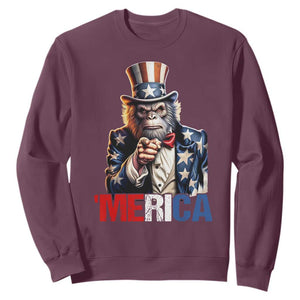 Bigfoot Merica Sweatshirt American Flag Patriotic 4th Of July Uncle Sam TS10 Maroon Print Your Wear