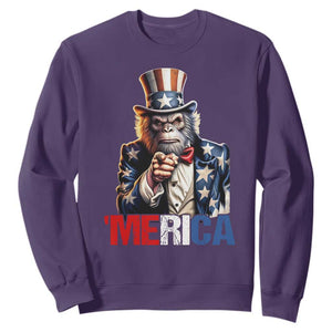 Bigfoot Merica Sweatshirt American Flag Patriotic 4th Of July Uncle Sam TS10 Purple Print Your Wear