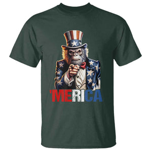 Bigfoot Merica T Shirt American Flag Patriotic 4th Of July Uncle Sam TS10 Dark Forest Green Print Your Wear