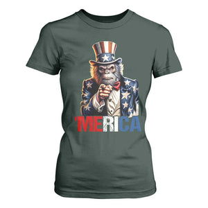 Bigfoot Merica T Shirt For Women American Flag Patriotic 4th Of July Uncle Sam TS10 Dark Forest Green Print Your Wear