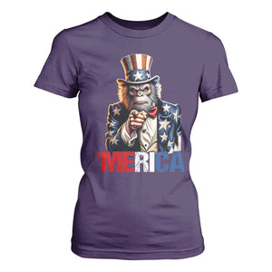 Bigfoot Merica T Shirt For Women American Flag Patriotic 4th Of July Uncle Sam TS10 Purple Print Your Wear