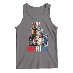 Bigfoot Merica Tank Top American Flag Patriotic 4th Of July Uncle Sam TS10 Deep Heather Print Your Wear
