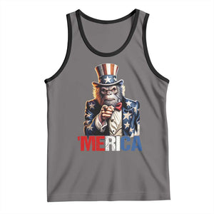 Bigfoot Merica Tank Top American Flag Patriotic 4th Of July Uncle Sam TS10 Deep Heather Black Print Your Wear
