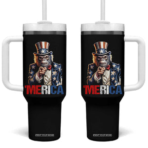 Bigfoot Merica Tumbler With Handle American Flag Patriotic 4th Of July Uncle Sam TS10 One Size: 40 oz Black Print Your Wear