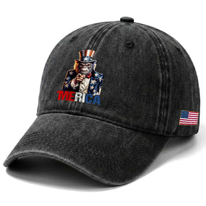 Bigfoot Merica Washed Cotton Baseball Cap American Flag Patriotic 4th Of July Uncle Sam TS10 Print Your Wear