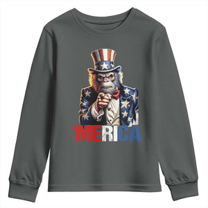 Bigfoot Merica Youth Sweatshirt American Flag Patriotic 4th Of July Uncle Sam TS10 Dark Heather Print Your Wear