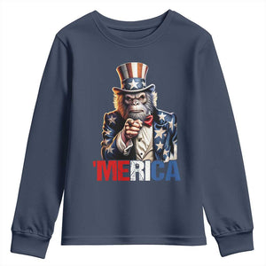 Bigfoot Merica Youth Sweatshirt American Flag Patriotic 4th Of July Uncle Sam TS10 Navy Print Your Wear