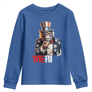 Bigfoot Merica Youth Sweatshirt American Flag Patriotic 4th Of July Uncle Sam TS10 Royal Blue Print Your Wear