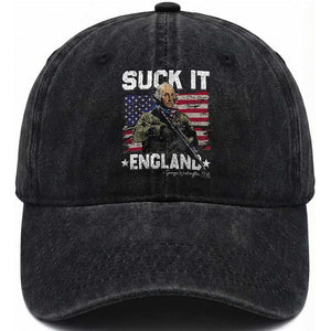 Suck It England Funny 4th of July George Washington 1776 Washed Cotton Baseball Cap TS10 Washed Cap Universal Fit Black Print Your Wear