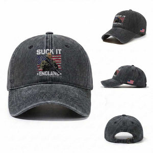 Suck It England Funny 4th of July George Washington 1776 Washed Cotton Baseball Cap TS10 Washed Cap Universal Fit Dark Gray Print Your Wear
