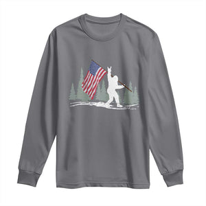 Bigfoot Long Sleeve Shirt Sasquatch American Flag Patriotic TS10 Charcoal Print Your Wear
