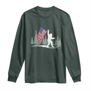 Bigfoot Long Sleeve Shirt Sasquatch American Flag Patriotic TS10 Dark Forest Green Print Your Wear