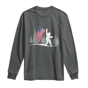 Bigfoot Long Sleeve Shirt Sasquatch American Flag Patriotic TS10 Dark Heather Print Your Wear