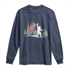 Bigfoot Long Sleeve Shirt Sasquatch American Flag Patriotic TS10 Navy Print Your Wear