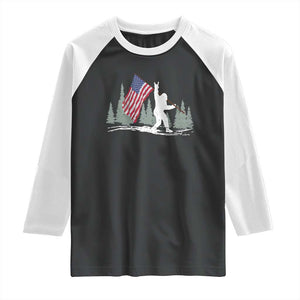 Bigfoot Raglan Shirt Sasquatch American Flag Patriotic TS10 Black White Print Your Wear