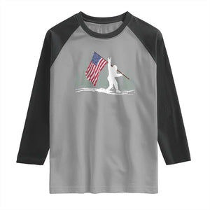 Bigfoot Raglan Shirt Sasquatch American Flag Patriotic TS10 Sport Gray Black Print Your Wear