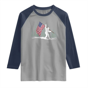 Bigfoot Raglan Shirt Sasquatch American Flag Patriotic TS10 Sport Gray Navy Print Your Wear
