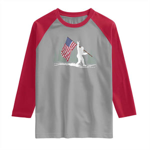 Bigfoot Raglan Shirt Sasquatch American Flag Patriotic TS10 Sport Gray Red Print Your Wear