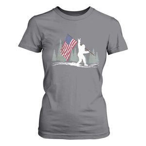 Bigfoot T Shirt For Women Sasquatch American Flag Patriotic TS10 Charcoal Print Your Wear