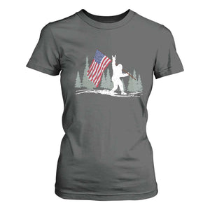 Bigfoot T Shirt For Women Sasquatch American Flag Patriotic TS10 Dark Heather Print Your Wear